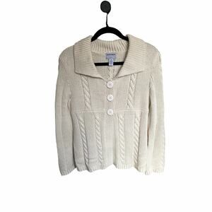 Pacific Heights Y2K Cream Cable Knit Chunky Babydoll Sweater Cardigan Medium Rib